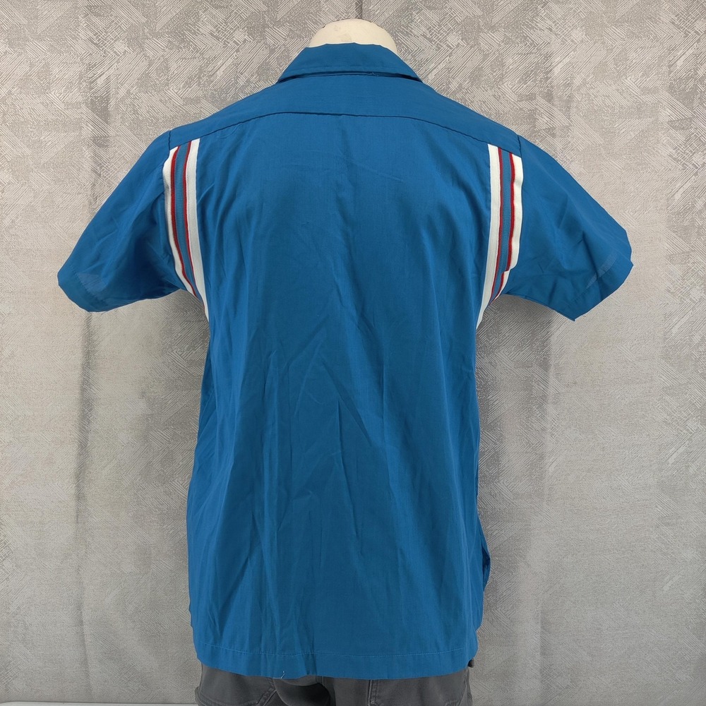 Hilton Bowling Shirt Women 42 Blue Stripe Retro‎ Vintage Short Sleeve Button Up - Picture 4 of 9